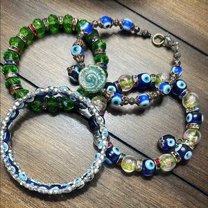 Handcrafted Blue and Green Beaded Women's Bracelet Set